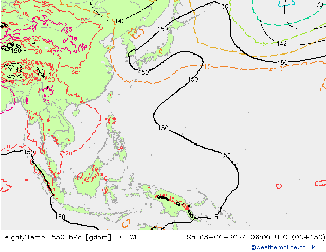 Height/Temp. 850 hPa ECMWF Sa 08.06.2024 06 UTC
