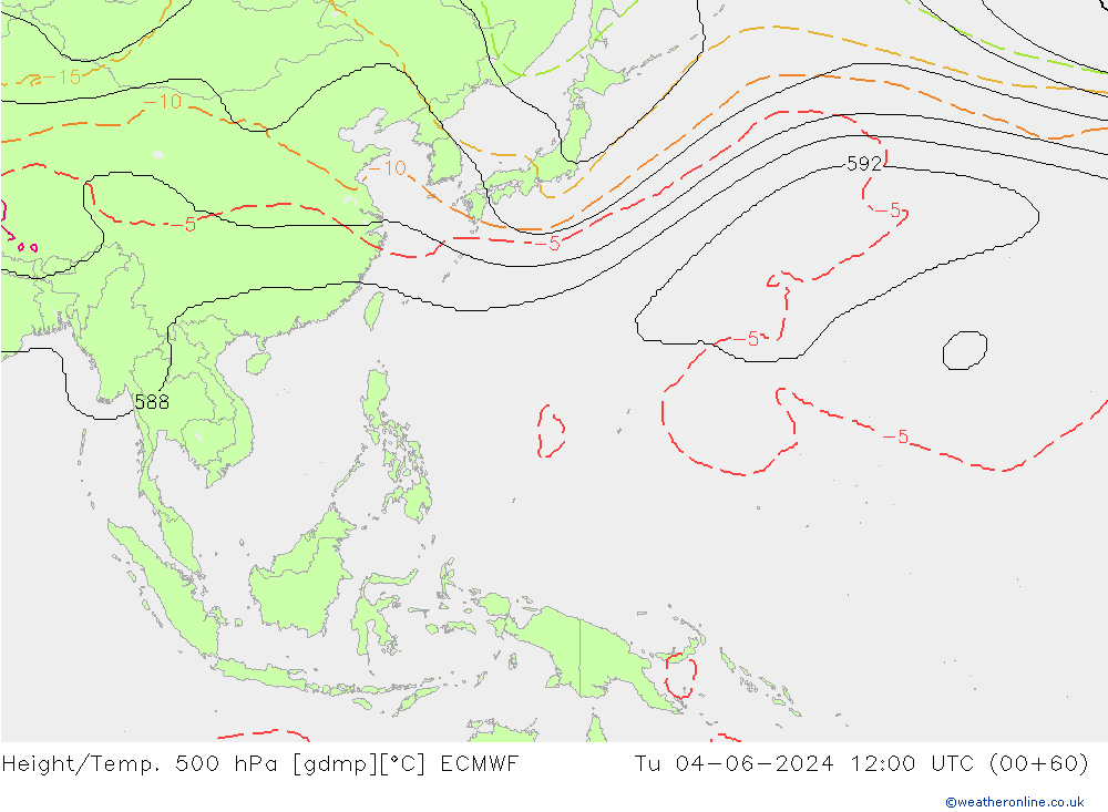Géop./Temp. 500 hPa ECMWF mar 04.06.2024 12 UTC