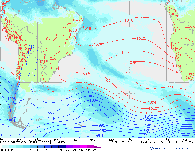 Précipitation (6h) ECMWF sam 08.06.2024 06 UTC