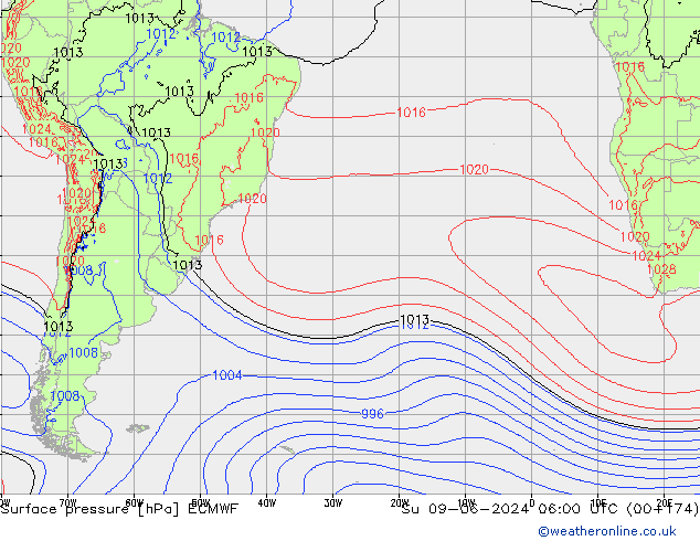 Pressione al suolo ECMWF dom 09.06.2024 06 UTC