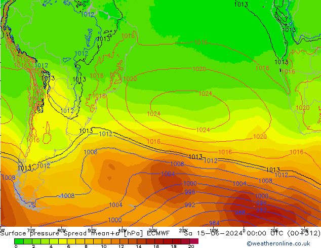 pressão do solo Spread ECMWF Sáb 15.06.2024 00 UTC