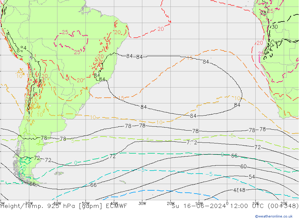 Height/Temp. 925 гПа ECMWF Вс 16.06.2024 12 UTC