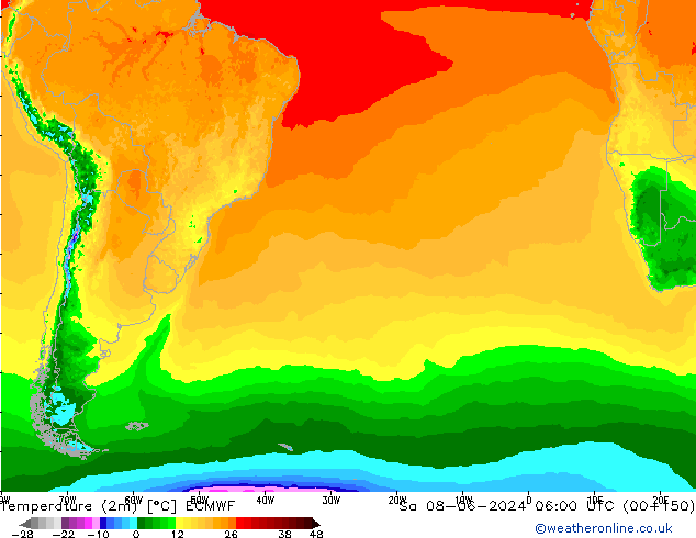 карта температуры ECMWF сб 08.06.2024 06 UTC