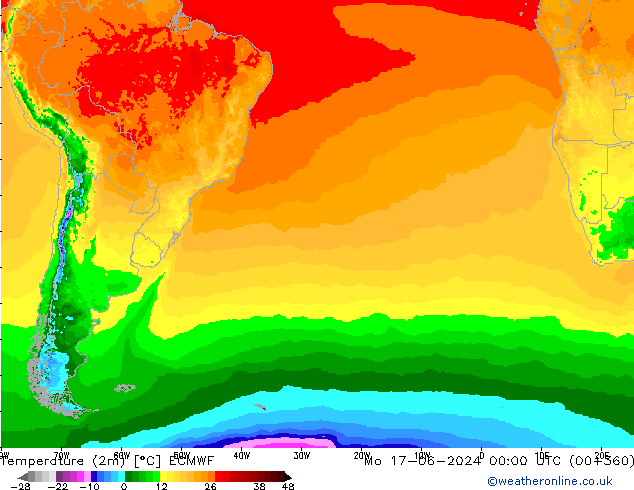 карта температуры ECMWF пн 17.06.2024 00 UTC