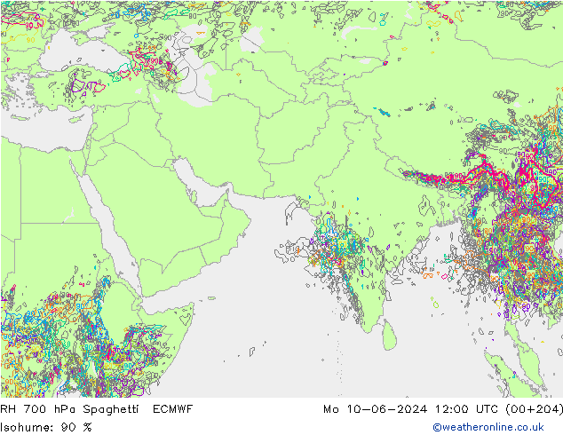 RH 700 hPa Spaghetti ECMWF lun 10.06.2024 12 UTC