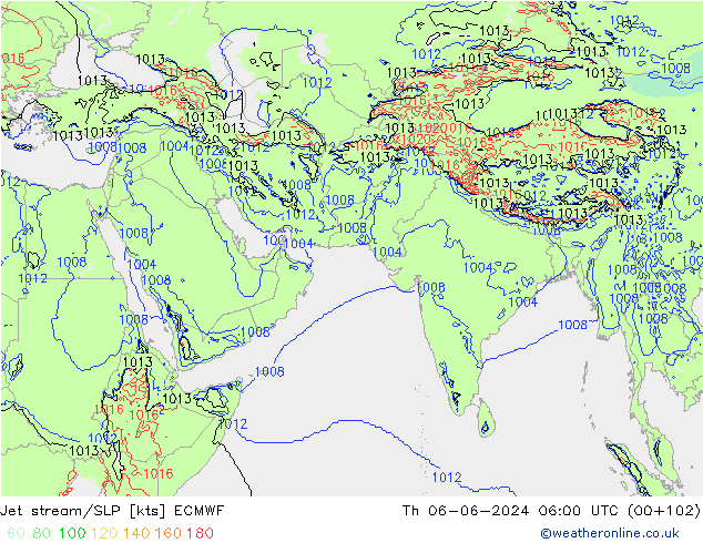 джет/приземное давление ECMWF чт 06.06.2024 06 UTC