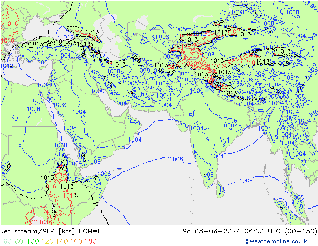 Prąd strumieniowy ECMWF so. 08.06.2024 06 UTC