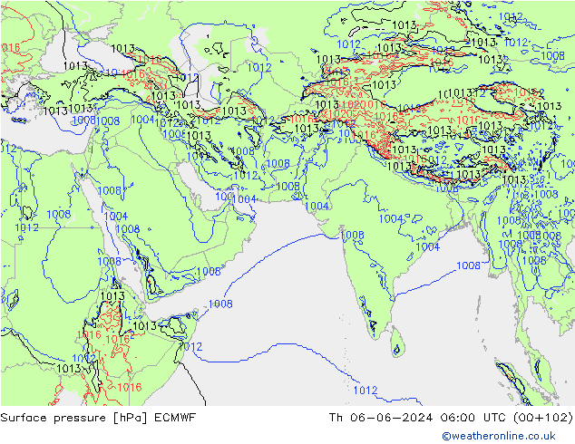 Pressione al suolo ECMWF gio 06.06.2024 06 UTC