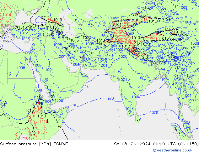 Pressione al suolo ECMWF sab 08.06.2024 06 UTC