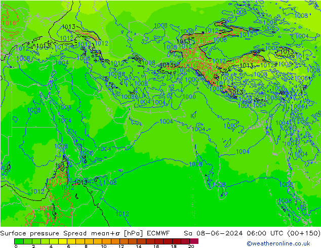 Bodendruck Spread ECMWF Sa 08.06.2024 06 UTC