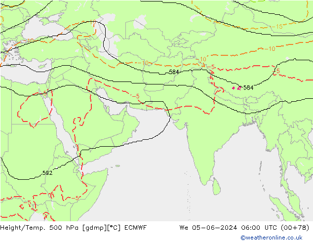 Hoogte/Temp. 500 hPa ECMWF wo 05.06.2024 06 UTC