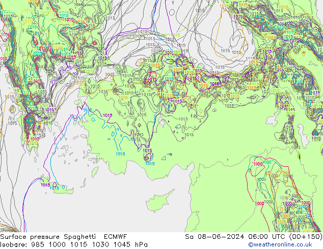 Atmosférický tlak Spaghetti ECMWF So 08.06.2024 06 UTC
