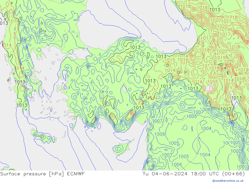 Surface pressure ECMWF Tu 04.06.2024 18 UTC