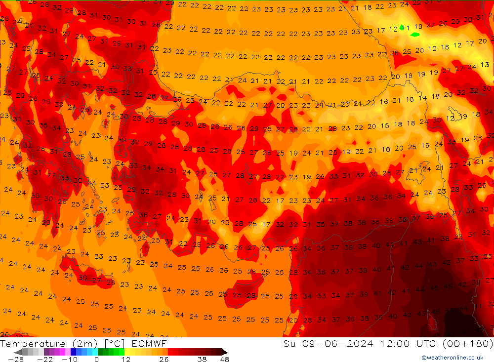 Temperature (2m) ECMWF Ne 09.06.2024 12 UTC