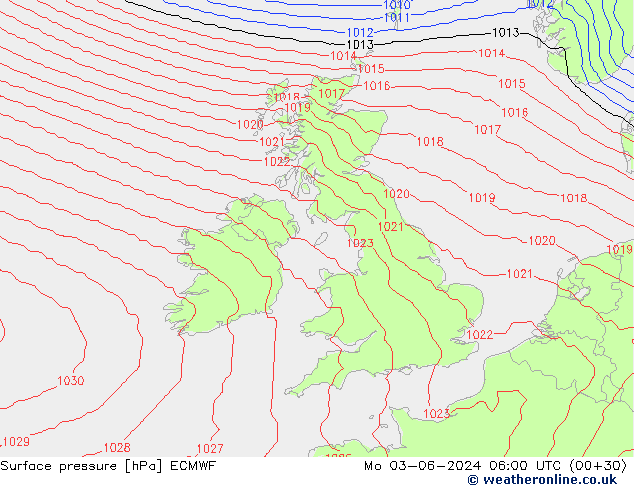 ciśnienie ECMWF pon. 03.06.2024 06 UTC