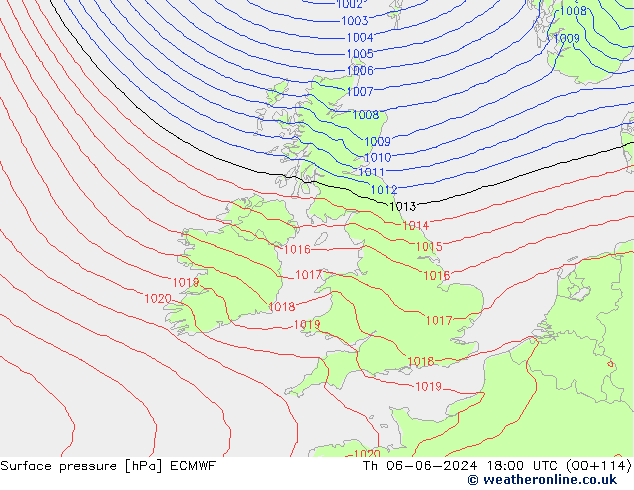 Luchtdruk (Grond) ECMWF do 06.06.2024 18 UTC