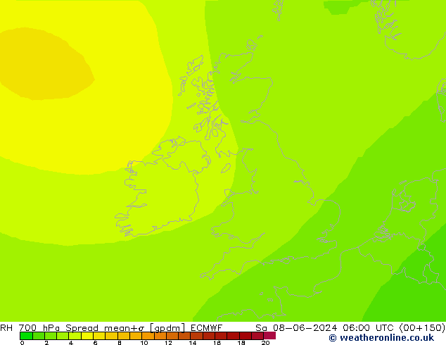 Humidité rel. 700 hPa Spread ECMWF sam 08.06.2024 06 UTC