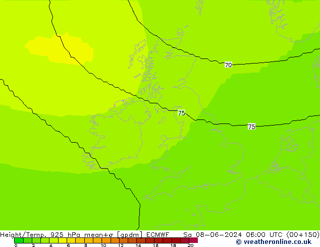 Height/Temp. 925 hPa ECMWF Sa 08.06.2024 06 UTC