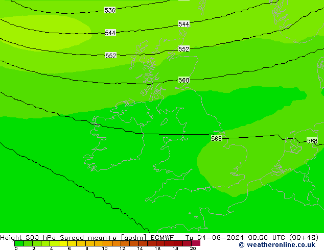 Geop. 500 hPa Spread ECMWF mar 04.06.2024 00 UTC