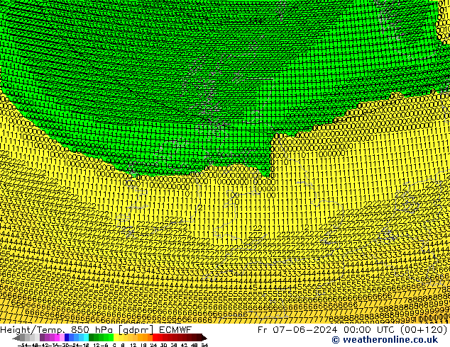 Géop./Temp. 850 hPa ECMWF ven 07.06.2024 00 UTC