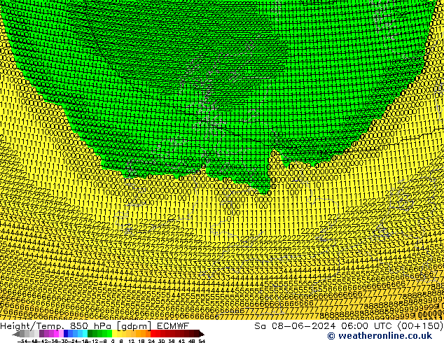 Height/Temp. 850 гПа ECMWF сб 08.06.2024 06 UTC