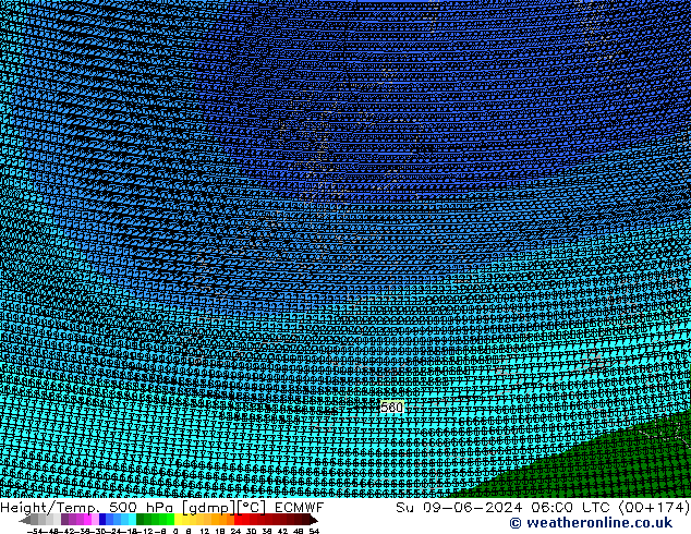 Height/Temp. 500 гПа ECMWF Вс 09.06.2024 06 UTC