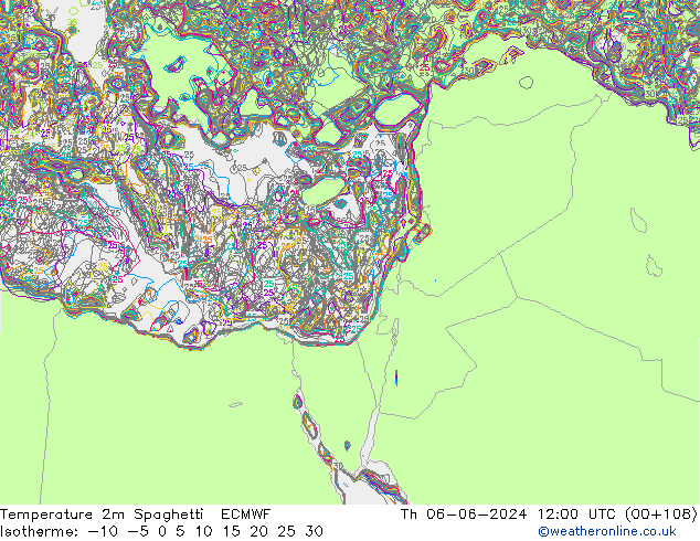 Temperatura 2m Spaghetti ECMWF Qui 06.06.2024 12 UTC