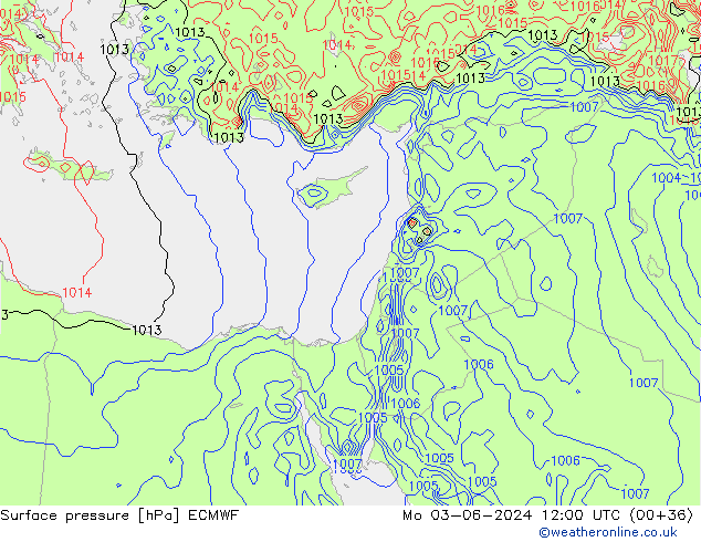 Presión superficial ECMWF lun 03.06.2024 12 UTC