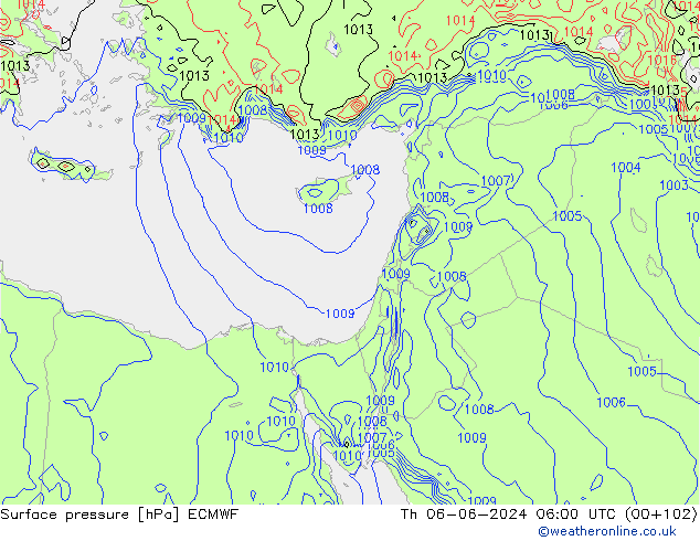 Atmosférický tlak ECMWF Čt 06.06.2024 06 UTC