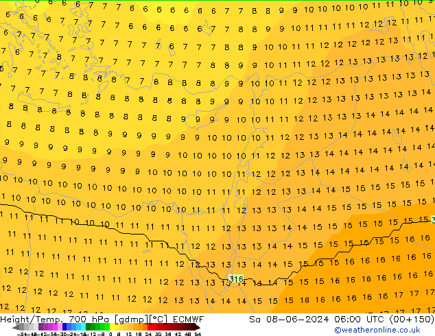 Height/Temp. 700 hPa ECMWF Sa 08.06.2024 06 UTC