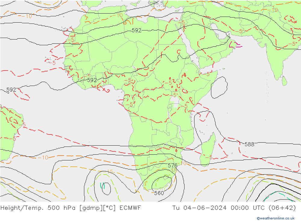 Height/Temp. 500 hPa ECMWF Tu 04.06.2024 00 UTC