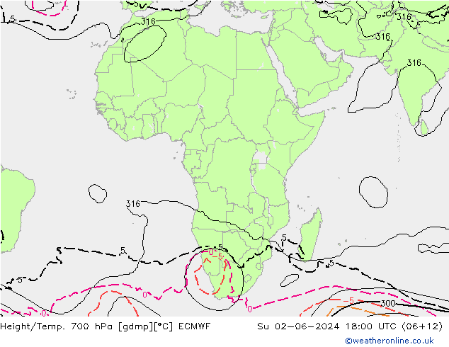 Hoogte/Temp. 700 hPa ECMWF zo 02.06.2024 18 UTC