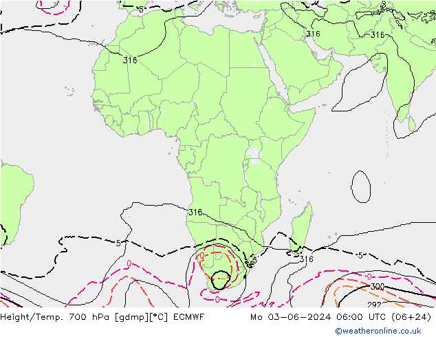 Hoogte/Temp. 700 hPa ECMWF ma 03.06.2024 06 UTC