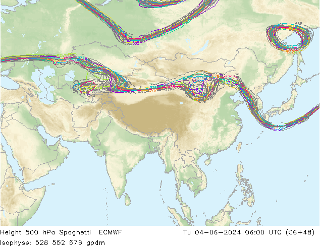 Height 500 hPa Spaghetti ECMWF mar 04.06.2024 06 UTC