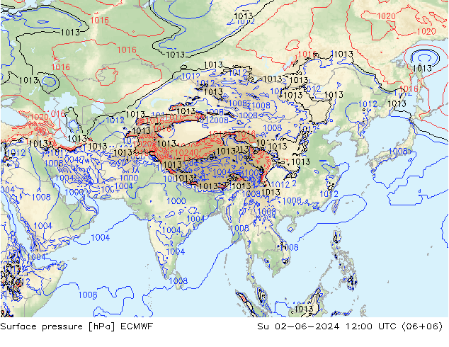 pressão do solo ECMWF Dom 02.06.2024 12 UTC