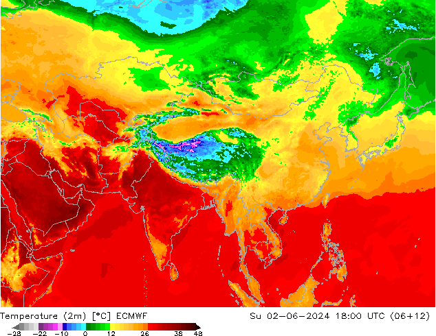 Temperaturkarte (2m) ECMWF So 02.06.2024 18 UTC