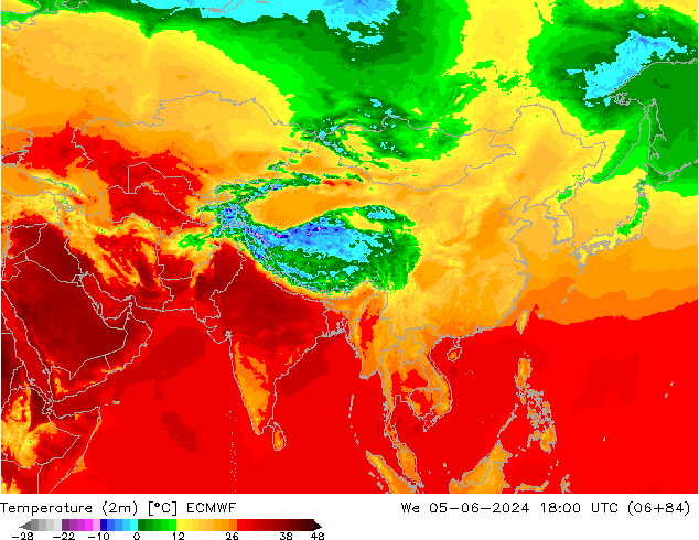 mapa temperatury (2m) ECMWF śro. 05.06.2024 18 UTC