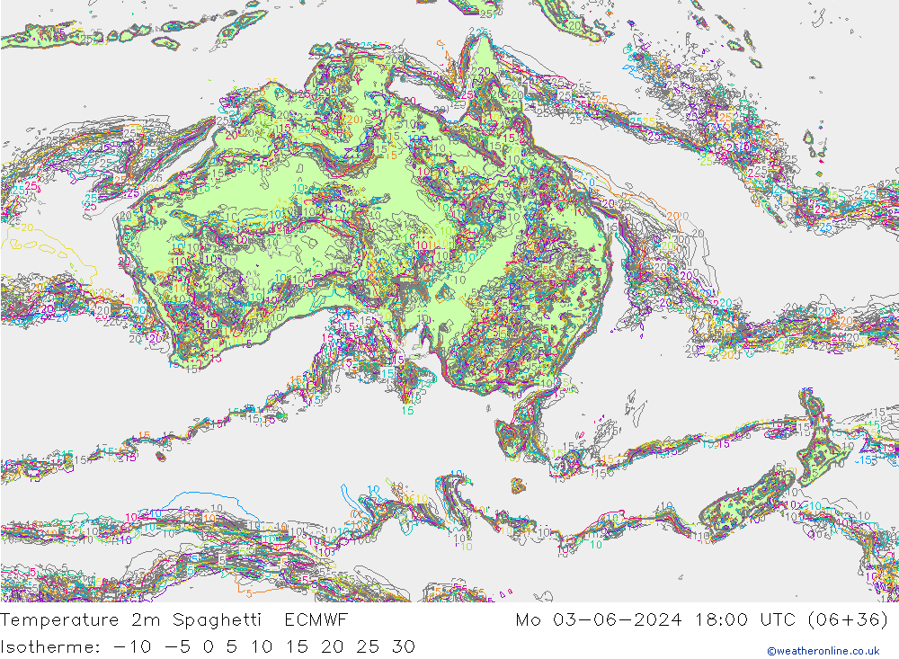 température 2m Spaghetti ECMWF lun 03.06.2024 18 UTC