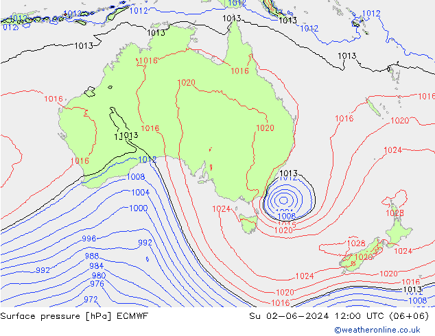 Surface pressure ECMWF Su 02.06.2024 12 UTC