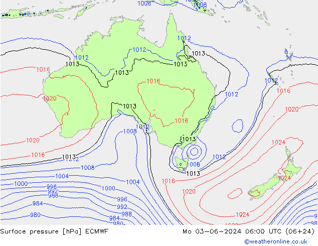 Atmosférický tlak ECMWF Po 03.06.2024 06 UTC