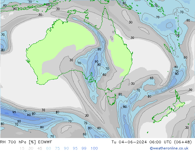 RH 700 hPa ECMWF Tu 04.06.2024 06 UTC