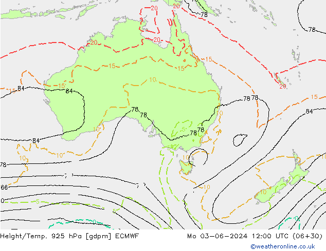 Hoogte/Temp. 925 hPa ECMWF ma 03.06.2024 12 UTC