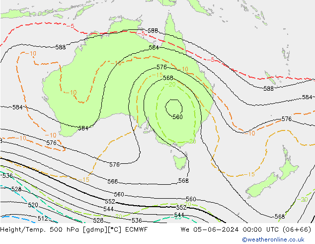 Height/Temp. 500 hPa ECMWF Mi 05.06.2024 00 UTC
