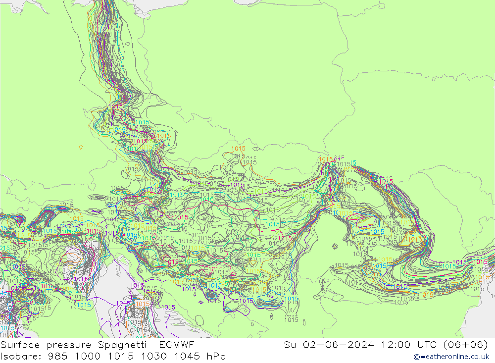 pressão do solo Spaghetti ECMWF Dom 02.06.2024 12 UTC
