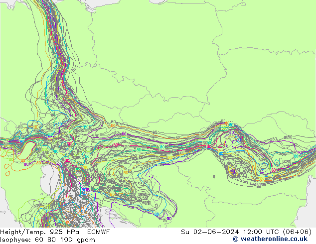 Height/Temp. 925 hPa ECMWF  02.06.2024 12 UTC