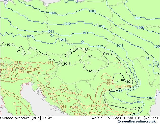 Presión superficial ECMWF mié 05.06.2024 12 UTC