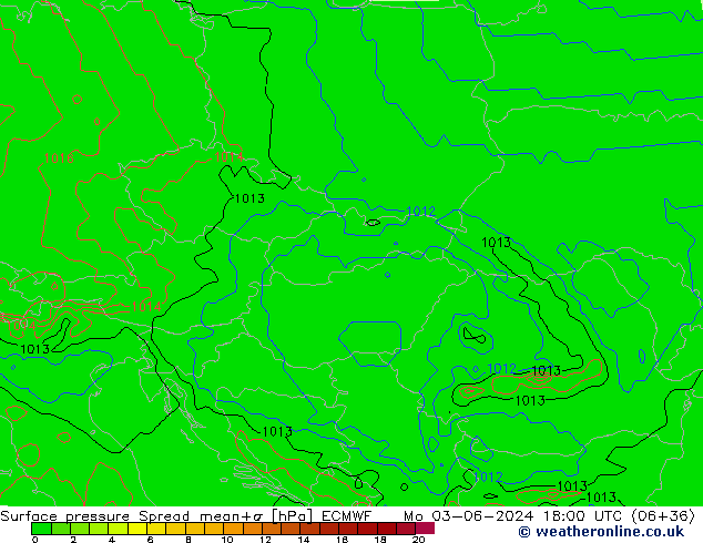 Bodendruck Spread ECMWF Mo 03.06.2024 18 UTC