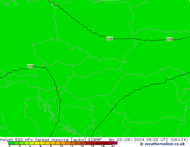 500 hPa Yüksekliği Spread ECMWF Pzt 03.06.2024 06 UTC