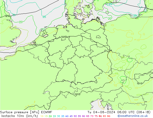 Isotachen (km/h) ECMWF Di 04.06.2024 06 UTC