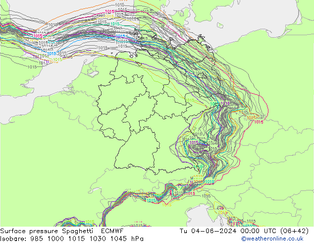 Bodendruck Spaghetti ECMWF Di 04.06.2024 00 UTC